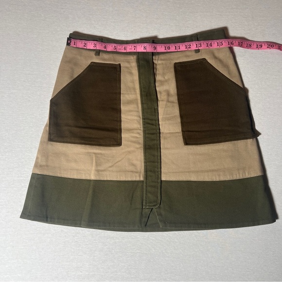 Holding Horses Cotton Army Green Canvas Colorblock Utility Mini Skirt, Size 8 - Picture 4 of 7